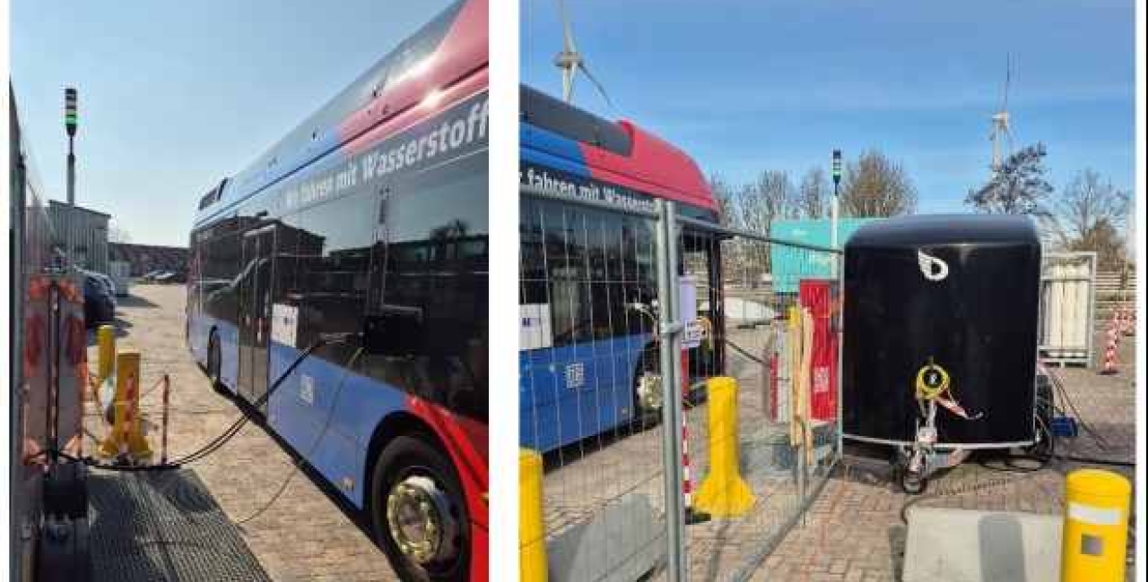 A mobile green hydrogen refuelling station enables the immediate deployment of a hydrogen bus fleet in Northern Germany